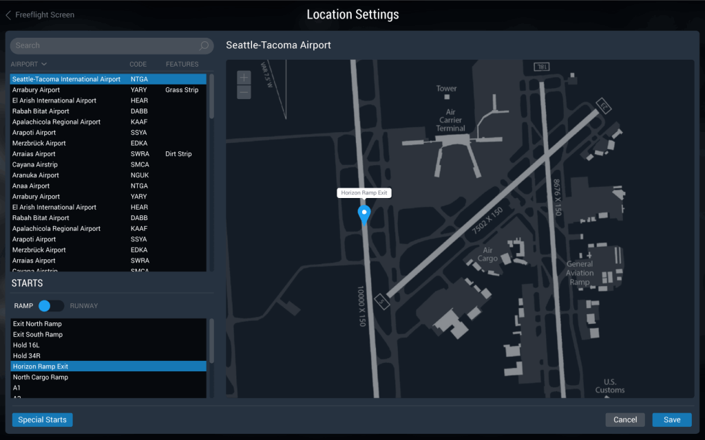 The location customizer in X-Plane 11